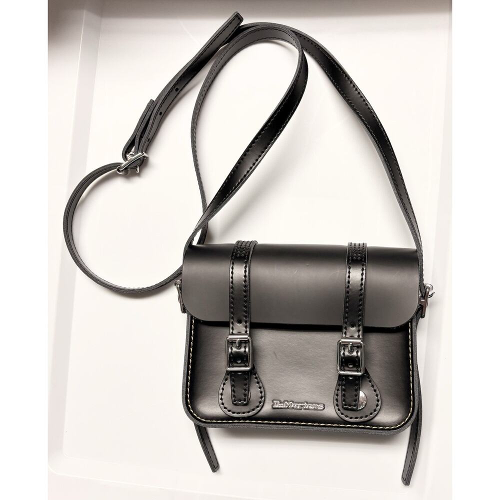 Dr Martens Black Leather Bag Buckle Crossbody Biker Womans Unused 8x5" Saddle
